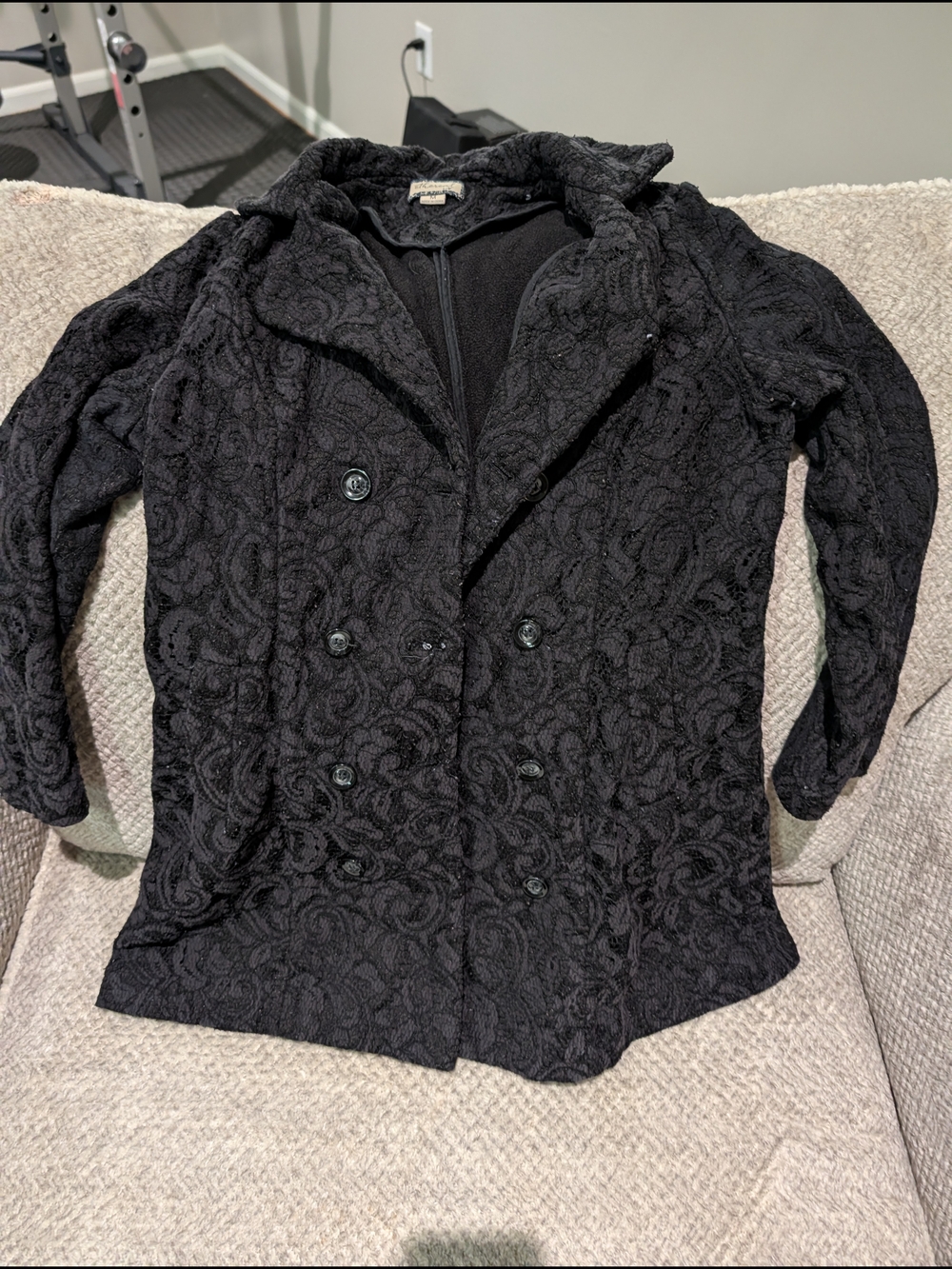 Ethereal Black Textured Double-Breasted Women's Coat
